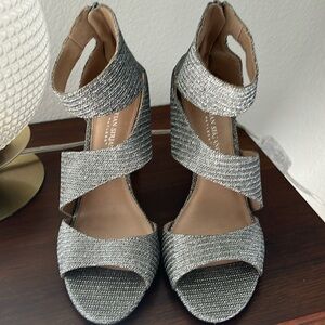 Christian Siriano Metallic Silver Open Toe Heels Size 9.5